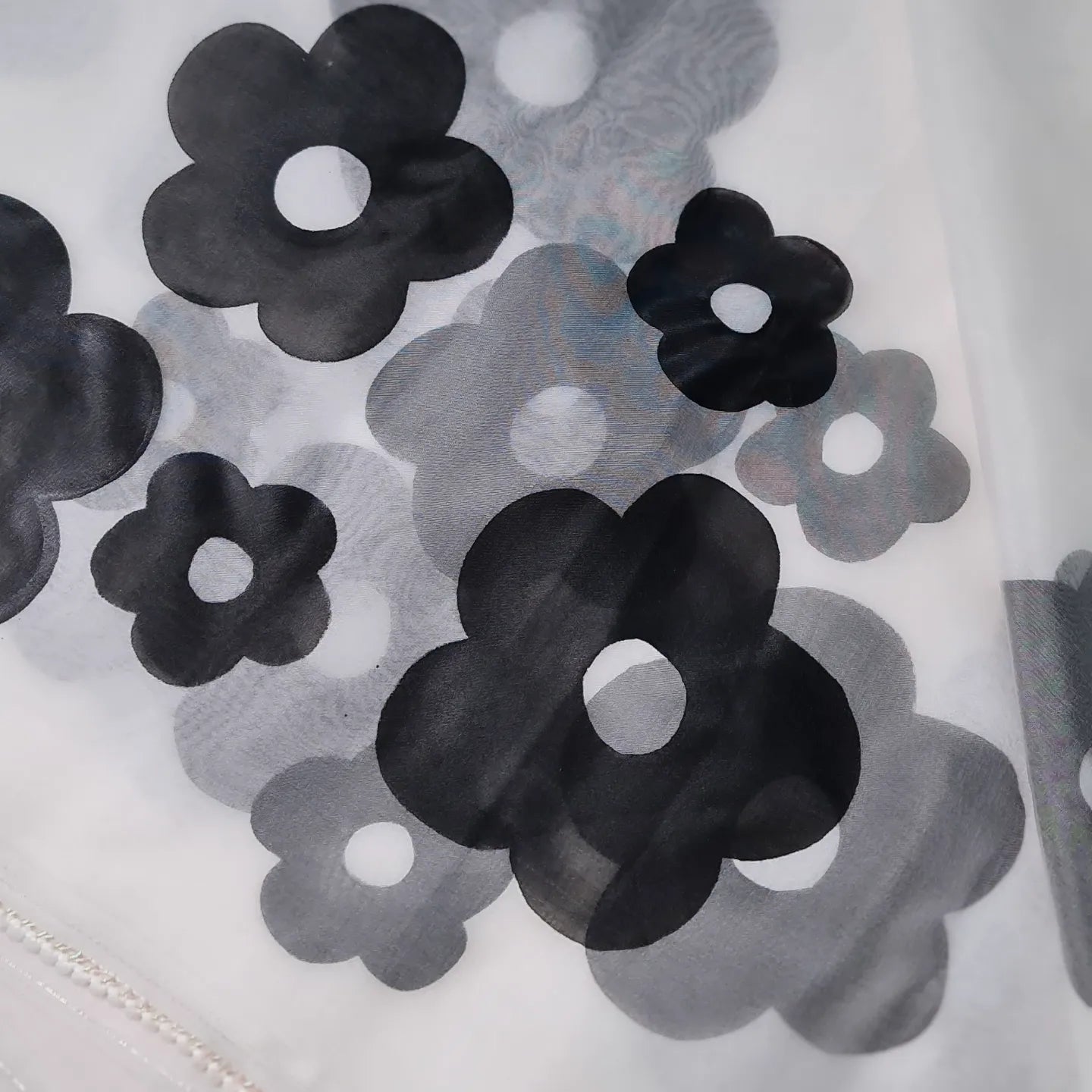 White organza saree with handpainted black daisies